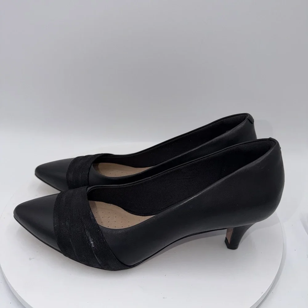 Clarks Linvale Madie Classic Pumps Black Leather Heels Women's 8.5
